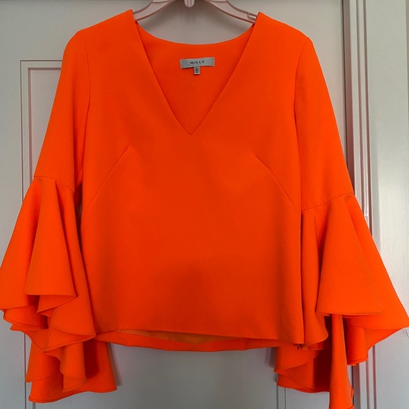 Milly New York Orange Cary Nicole Bell Sleeve Top - Picture 2 of 4